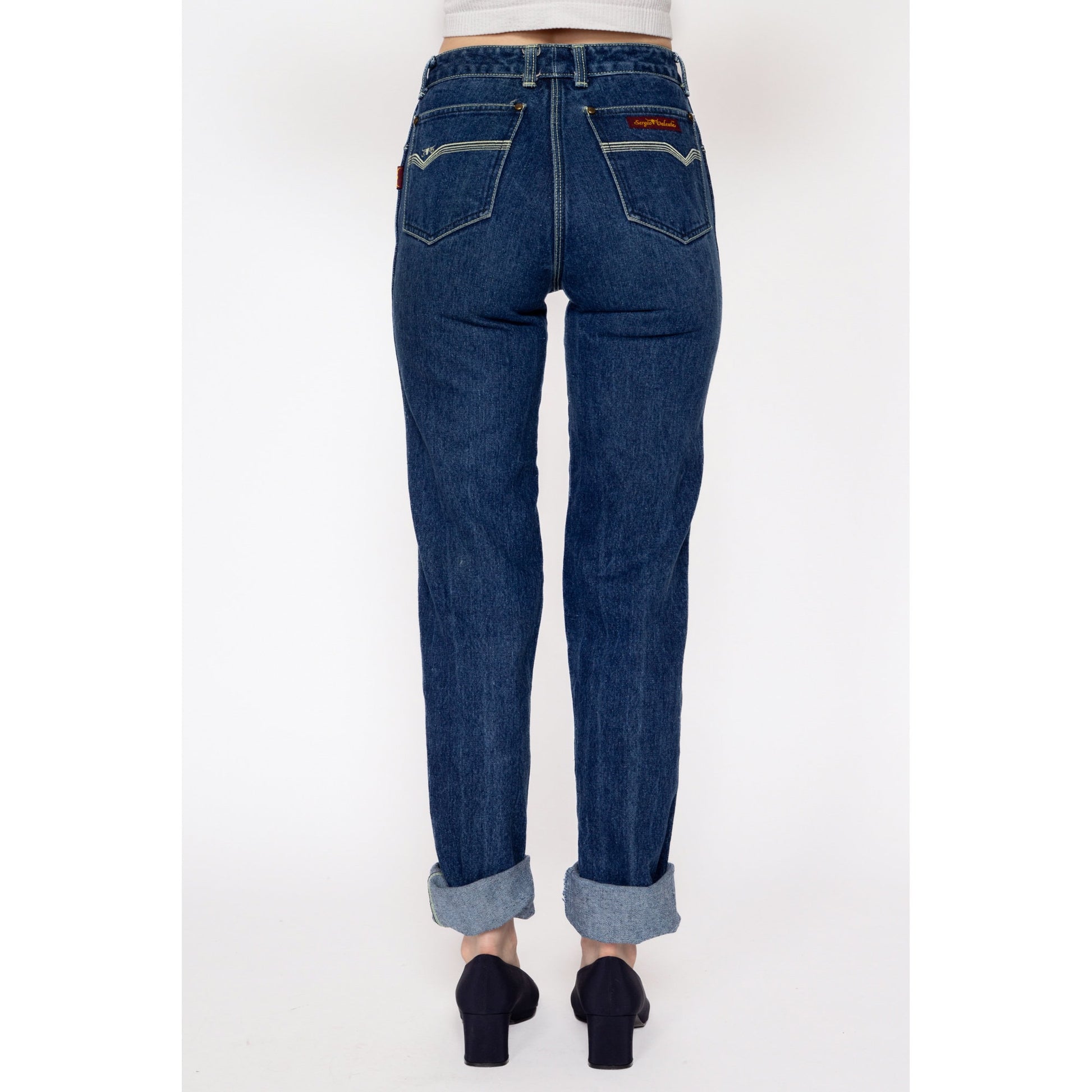 XXS 80s Sergio Valente Mid Rise Jeans | Vintage Dark Wash Denim Tapered Leg Long Inseam Jeans
