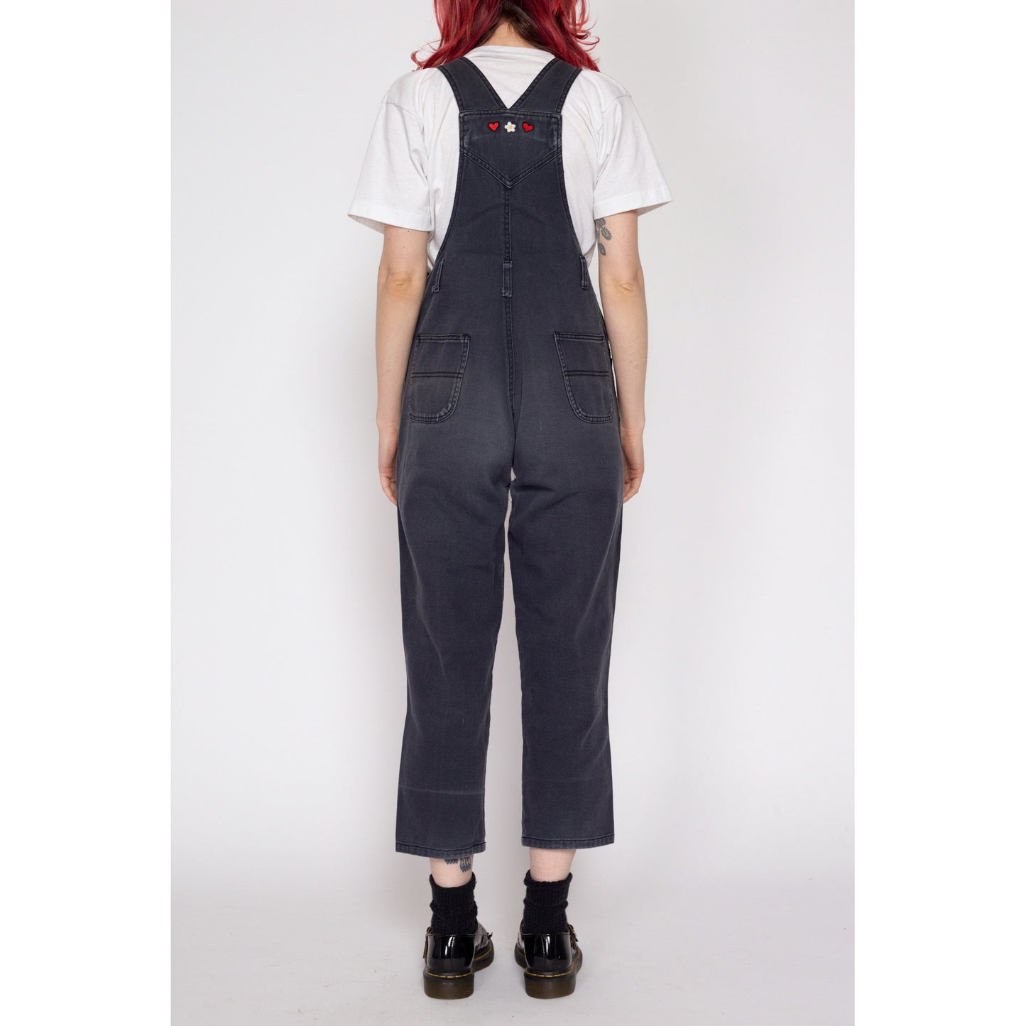 Petite XS 90s Tweety Bird Faded Black Denim Overalls | Vintage Looney Tunes Cartoon Tapered Leg Zip Front Dungarees