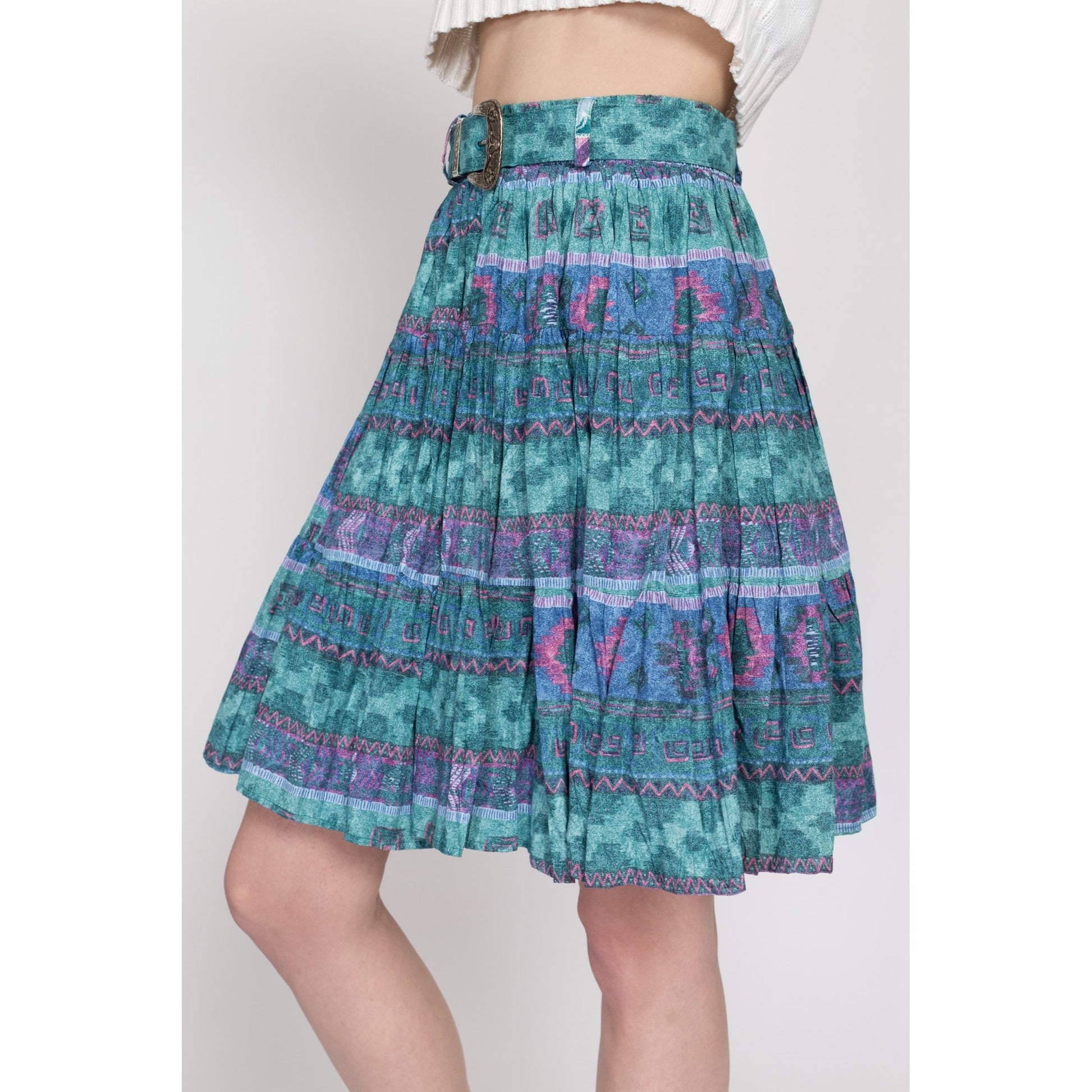 XS-Med 90s Southwestern Square Dance Skirt | Vintage Rockabilly Western Belted Circle Skirt