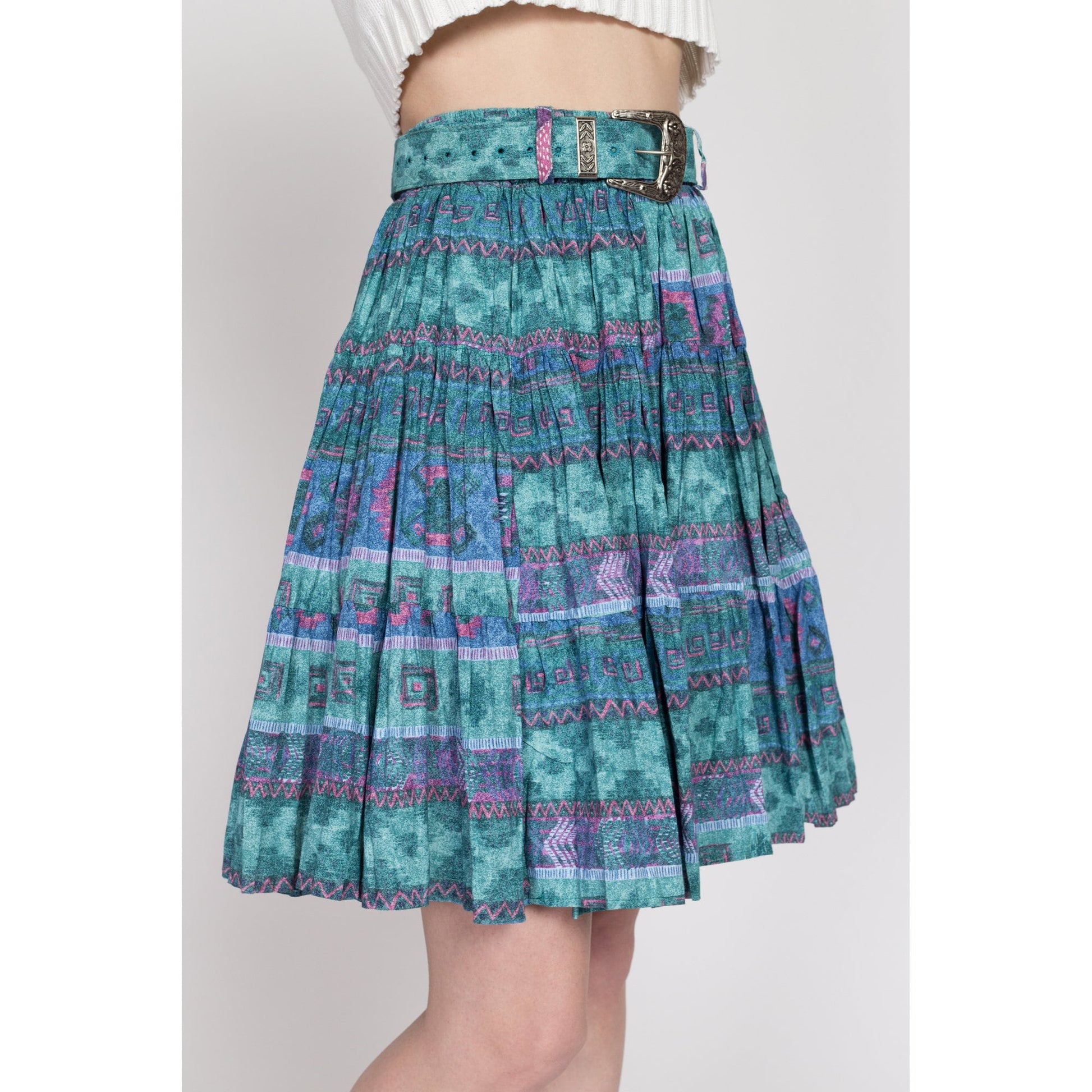 XS-Med 90s Southwestern Square Dance Skirt | Vintage Rockabilly Western Belted Circle Skirt