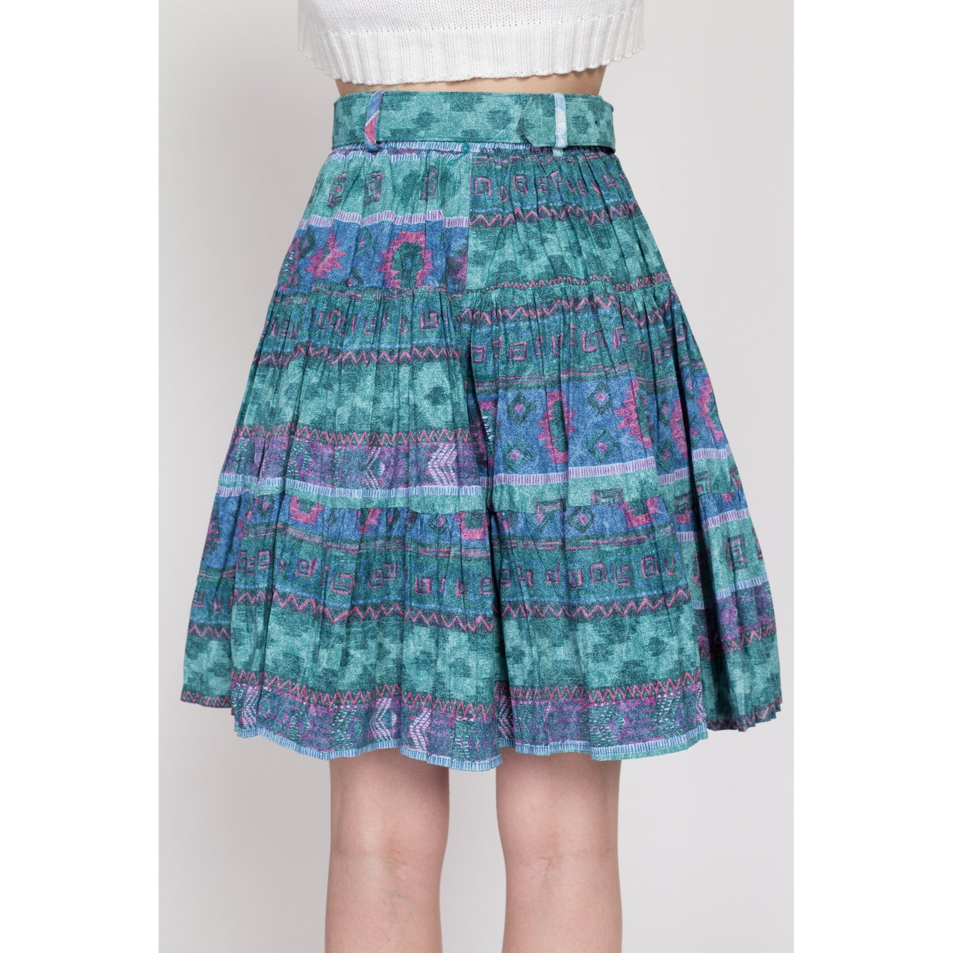 XS-Med 90s Southwestern Square Dance Skirt | Vintage Rockabilly Western Belted Circle Skirt