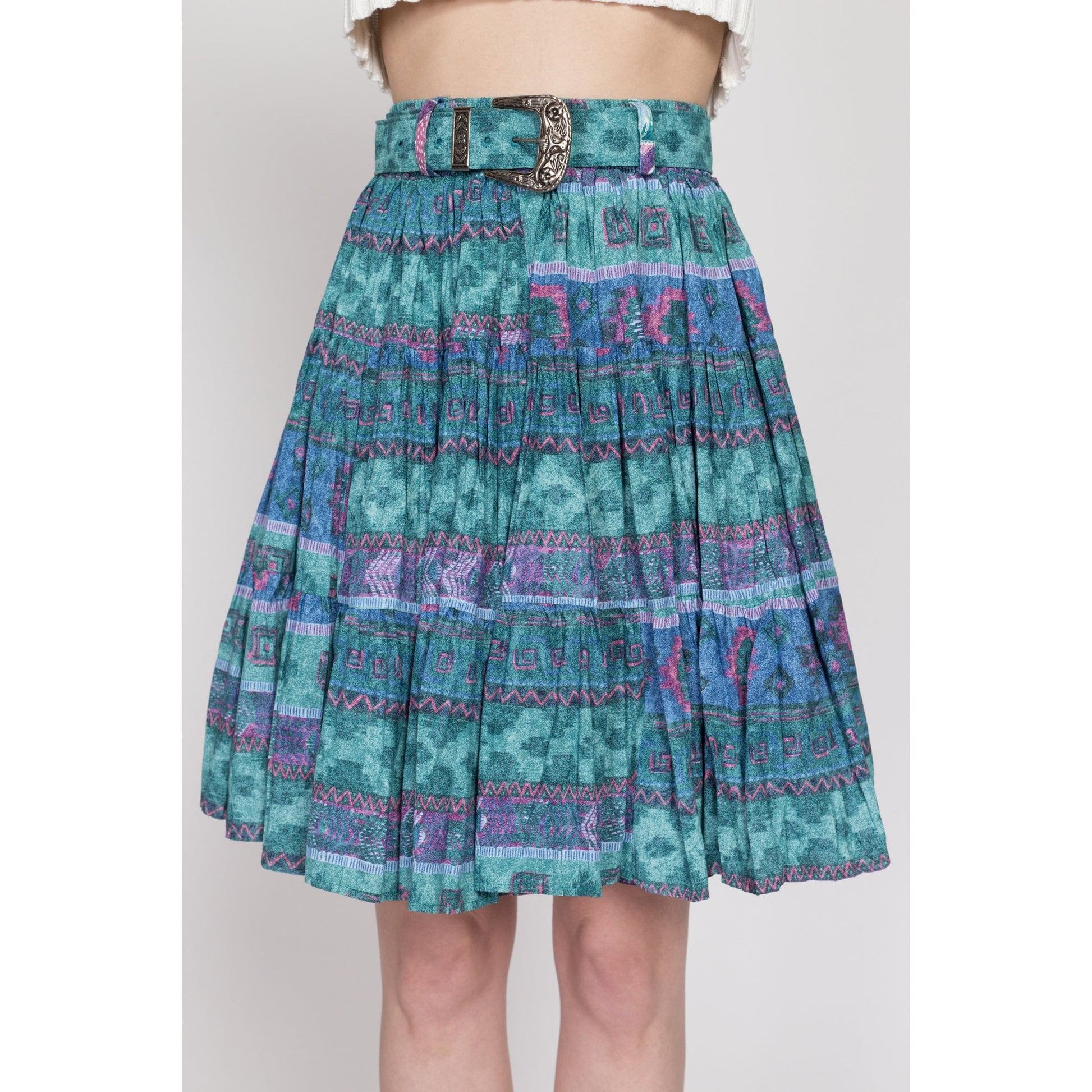 XS-Med 90s Southwestern Square Dance Skirt | Vintage Rockabilly Western Belted Circle Skirt