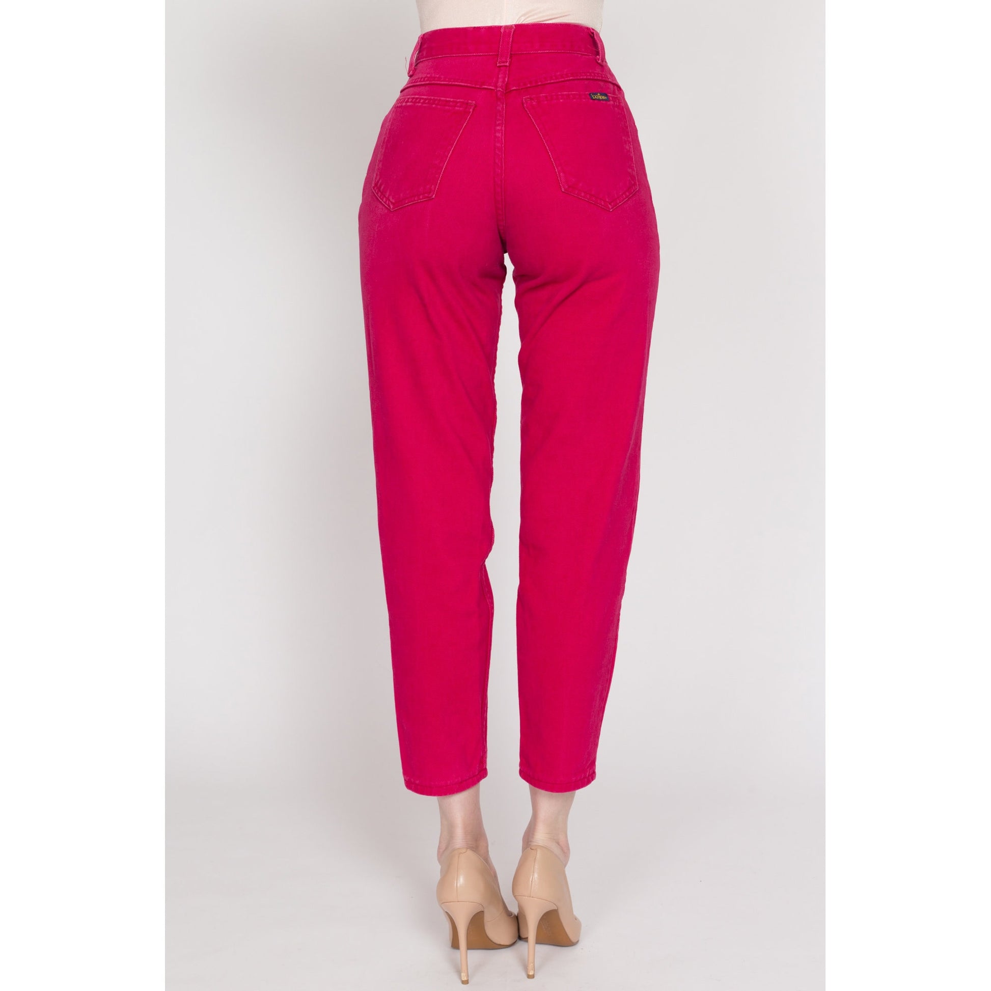 XS 90s Hot Pink Exposed Button Fly Jeans 23.5" | Vintage High Waisted Denim Tapered Leg Mom Jeans